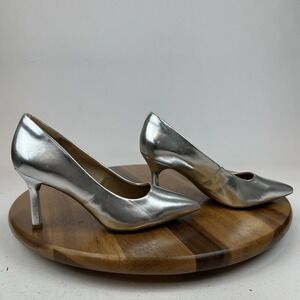 New Womens Nordstrom Rack Paigge Silver Faux Leather Comfort Pumps Size 6.5 M